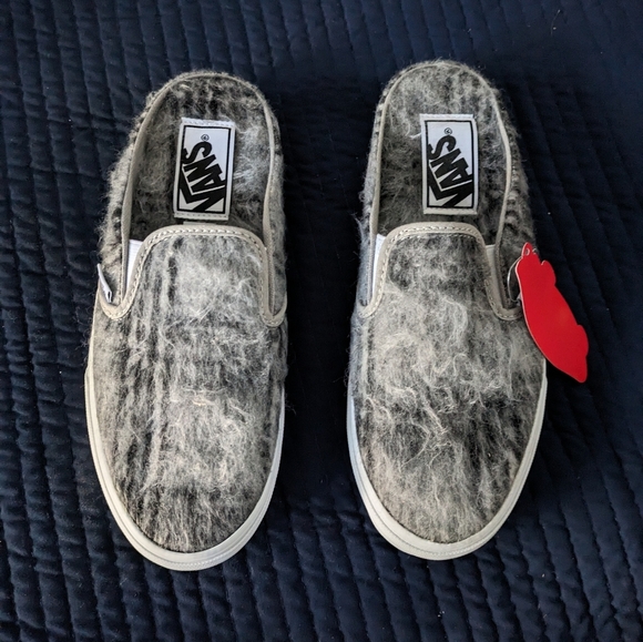 Vans Shoes - Vans Classic Women 7.5 slip on Mule Soft Plaid Gray Hairy 112024